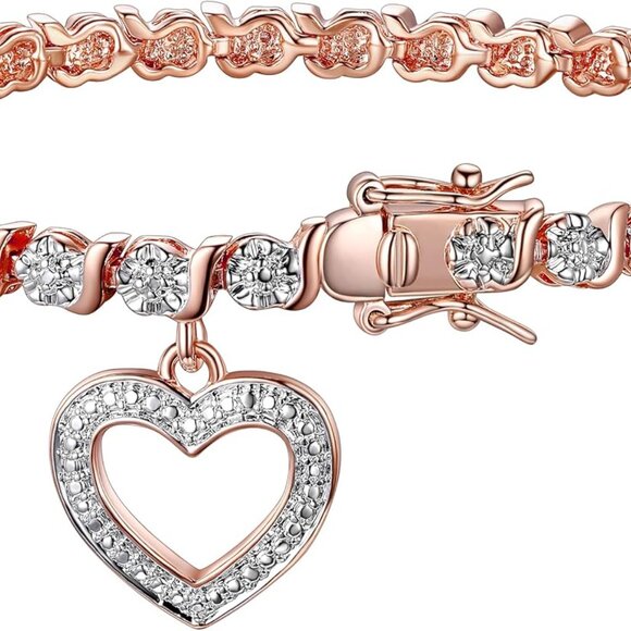Bronze Rhodium, 14k Rose Gold or 18k Yellow Gold Plated Diamond Accent Tennis Br